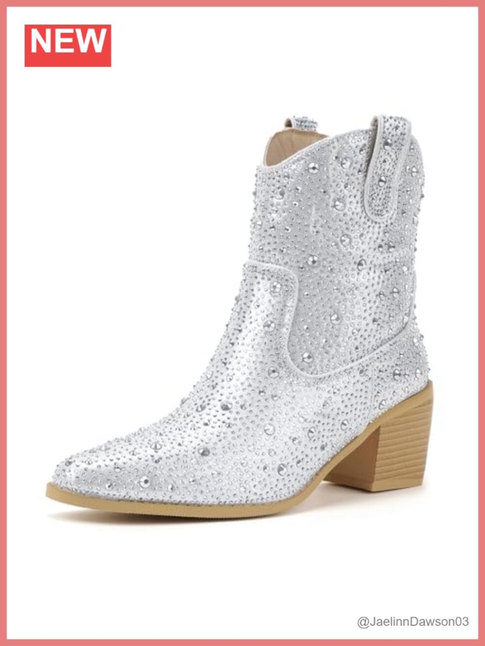 IDIFU IN2 Cowboy Rhinestone Ankle Boots Low Block Heel Pointed Toe Slip On